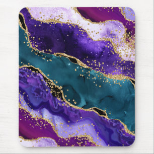 Pink, Purple and Teal Glitter Peacock Agate Mouse Pad