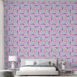 Pink, Purple and Teal Retro Swirls Pattern Wallpaper