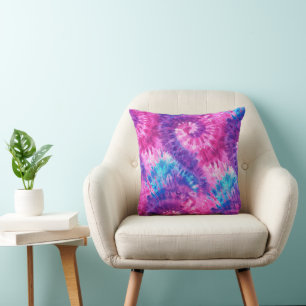 Pink Purple and Teal Spiral Tie Dye Throw Pillow