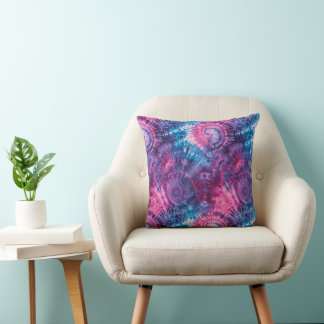 Pink Purple and Teal Tie Dye Kaleidoscope Throw Pillow