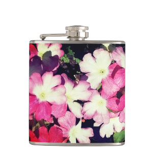 Pink , purple and white flowers hip flask