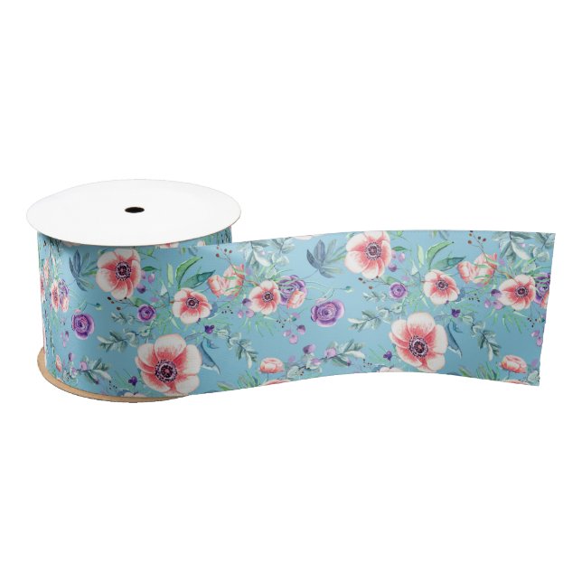 Pink Purple Anemones Spring Outdoor Bridal Shower  Satin Ribbon (Spool)