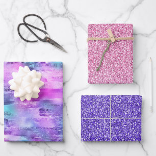 Pink Purple Aqua Sparkle Glitters Wrapping Paper Sheet