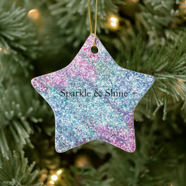 Pink Purple Aqua Unicorn Glitter Sparkle Ceramic Ornament (Tree)