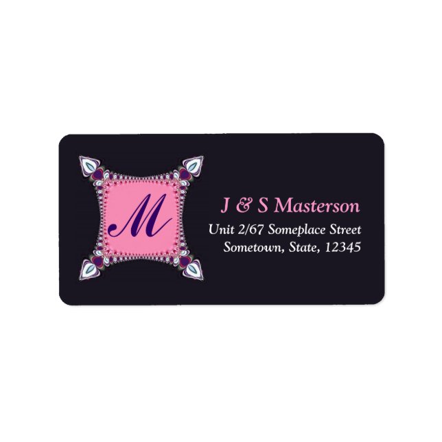 Pink+Purple Art Lace Monogram Address Label (Front)