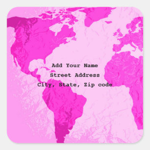 Pink Purple Art World Map Abstract Custom Travelle Square Sticker