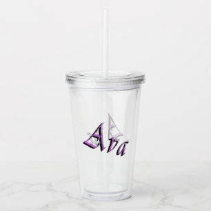 Pink Purple Ava Name, Acrylic Tumbler
