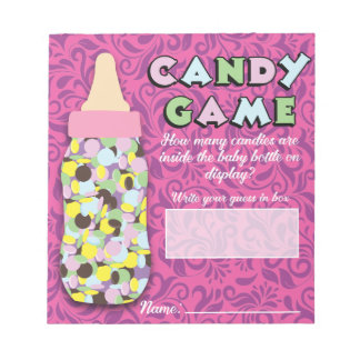 Pink & Purple Baby Bottle Candy Guessing Game Notepad