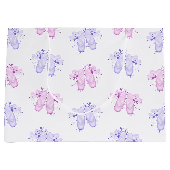 Pink & Purple Ballet Birthday Pointe Shoes Large Gift Bag (Front)