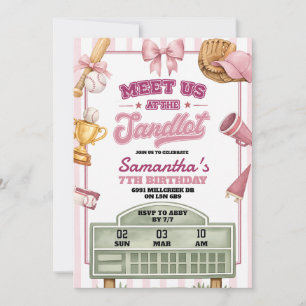 Pink Purple Baseball Theme Any Age Birthday Invitation