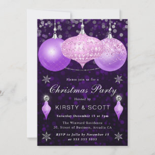 Pink & Purple Baubles Christmas Dinner Party Invitation