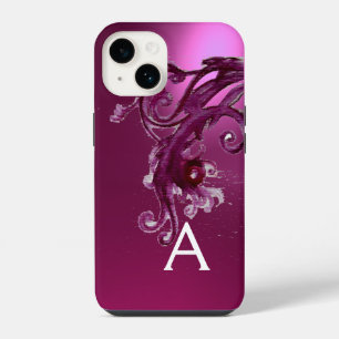 PINK PURPLE BERRIES AND FLORAL SWIRLS MONOGRAM  iPhone 14 CASE