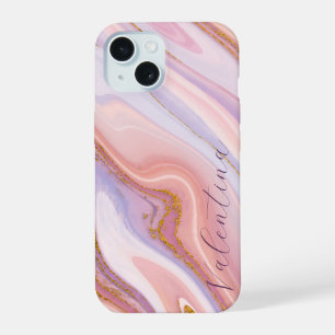Pink Purple Berry Marble Gold Glitter Customizable iPhone 15 Case