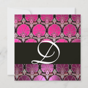PINK PURPLE BLACK  DAMASK CARNATIONS MONOGRAM INVITATION