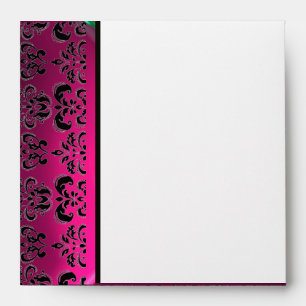 PINK PURPLE BLACK DAMASK MONOGRAM ,white, fuchsia Envelopes