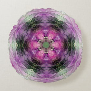 Pink purple black floral star Snowflake pattern Round Pillow