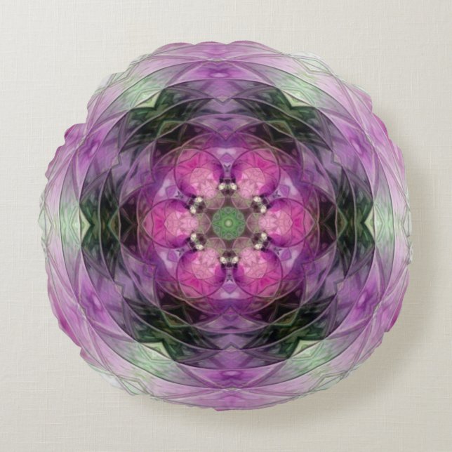 Pink purple black floral star Snowflake pattern Round Pillow (Front)