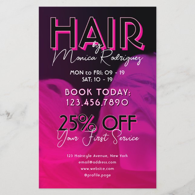 Pink purple black hair salon Flyer (Front)