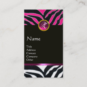 PINK,PURPLE BLACK WHITE ZEBRA FUR MONOGRAM BUSINESS CARD