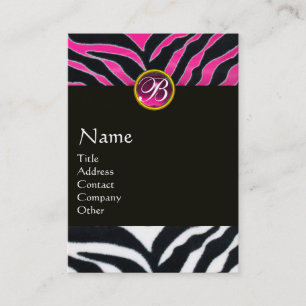 PINK,PURPLE BLACK WHITE ZEBRA FUR MONOGRAM BUSINESS CARD