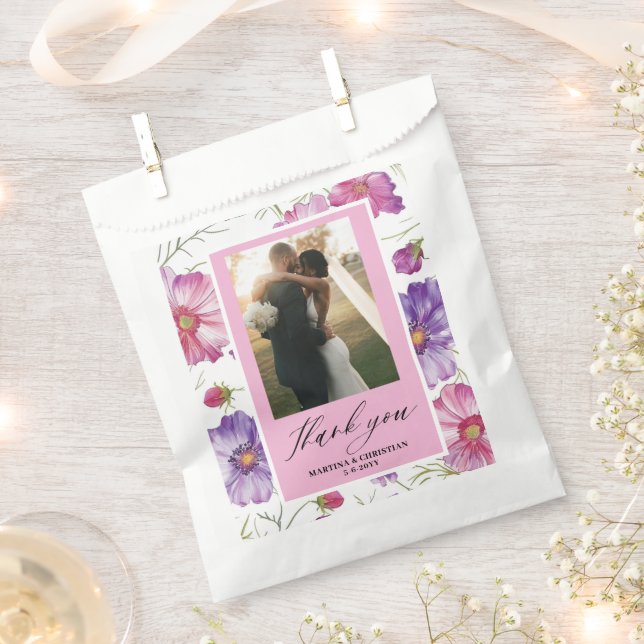 Pink Purple Blossom Photo Wedding Favour Bag (Clipped)