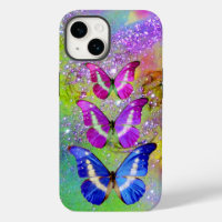 PINK PURPLE BLUE BUTTERFLIES,GREEN GOLD SPARKLES