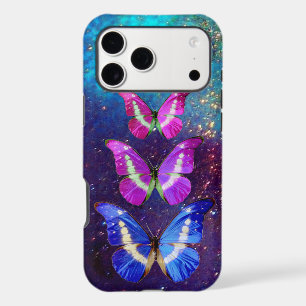 PINK PURPLE BLUE BUTTERFLIES IN GOLD SPARKLES