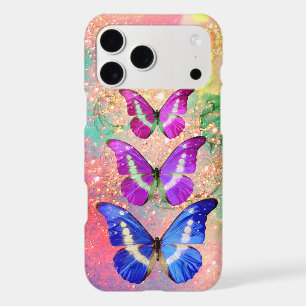 PINK PURPLE BLUE BUTTERFLIES IN GOLD SPARKLES
