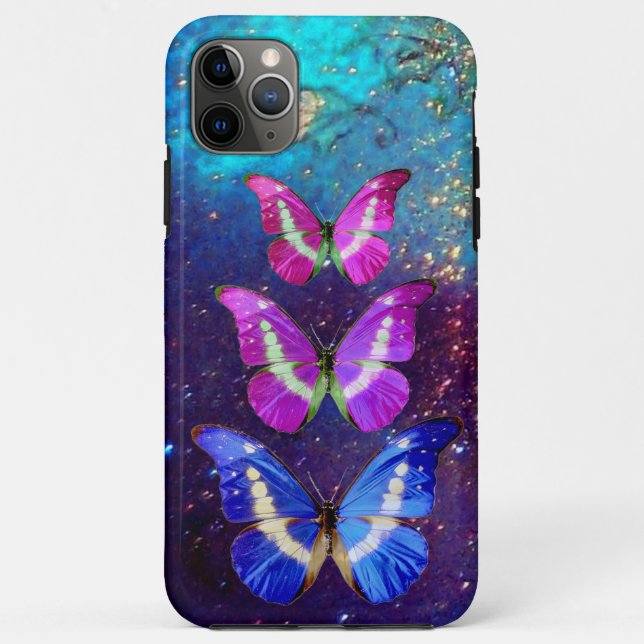 PINK PURPLE BLUE BUTTERFLIES IN GOLD SPARKLES Case-Mate iPhone CASE (Back)