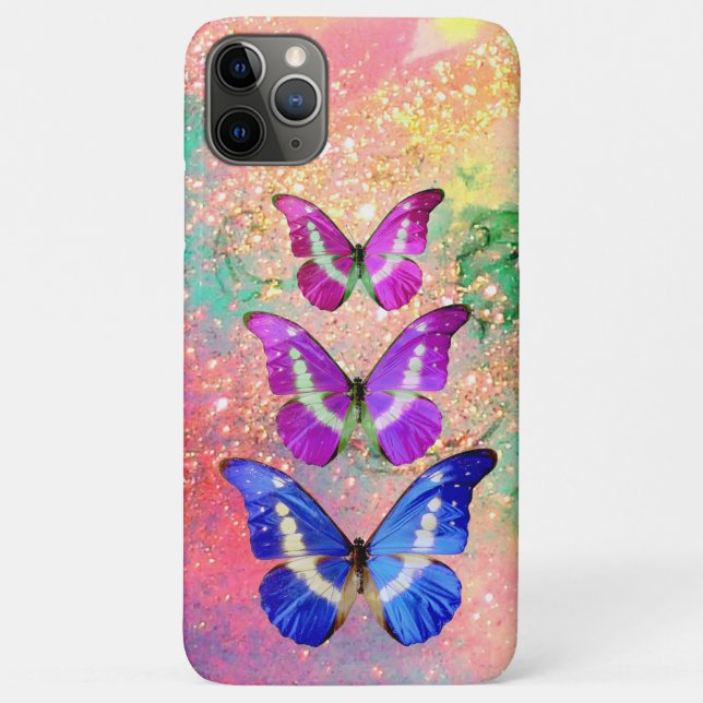 PINK PURPLE BLUE BUTTERFLIES IN GOLD SPARKLES Case-Mate iPhone CASE (Back)