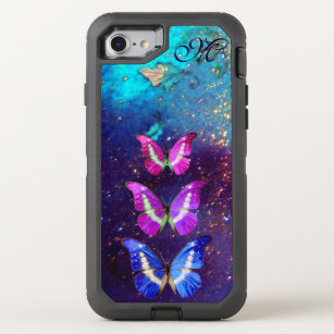 PINK PURPLE BLUE BUTTERFLIES IN GOLD SPARKLES OtterBox DEFENDER iPhone 8/7 CASE