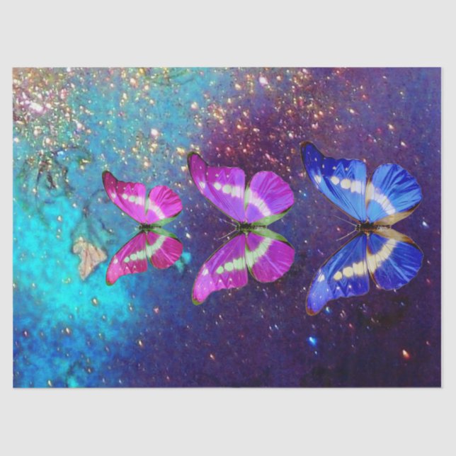 PINK PURPLE BLUE BUTTERFLIES IN GOLD SPARKLES  TISSUE PAPER (Front)