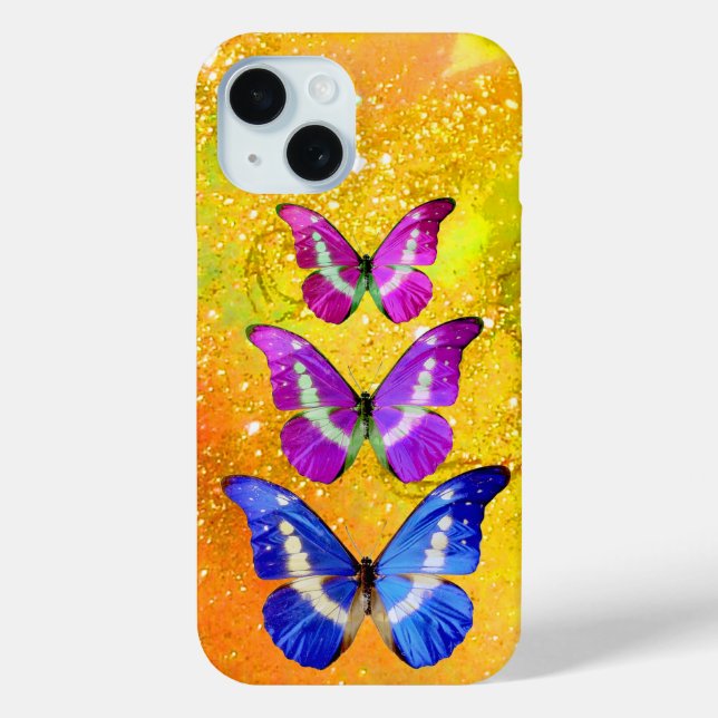 PINK PURPLE BLUE BUTTERFLIES IN GOLD YELLOW Case-Mate iPhone CASE (Back)