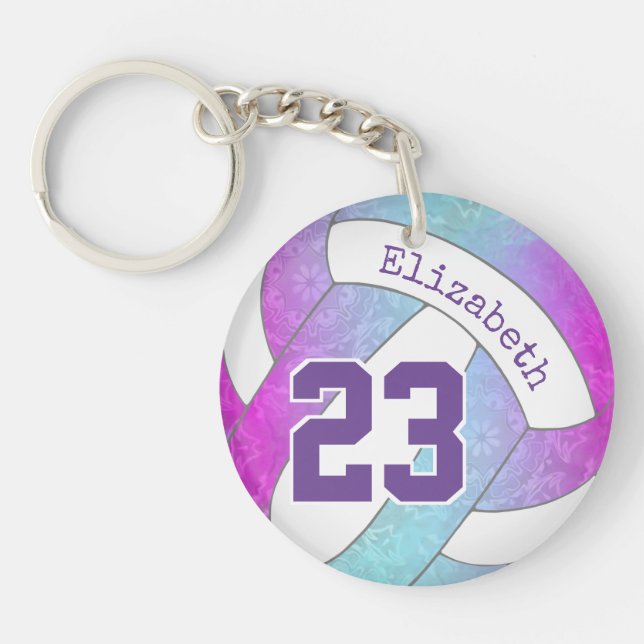 pink purple blue colourful girly volleyball keychain (Front)