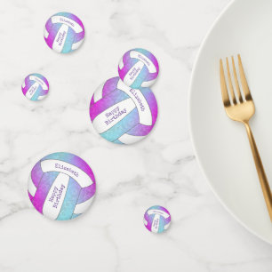 pink purple blue colourful volleyball birthday confetti