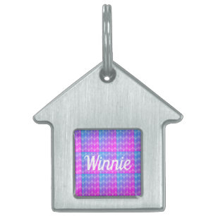 Pink, Purple, Blue Diamond Pattern Pet ID Tag