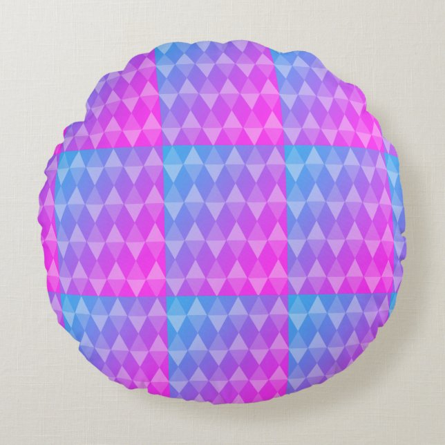 Pink, Purple, Blue Diamond Pattern Round Pillow (Front)