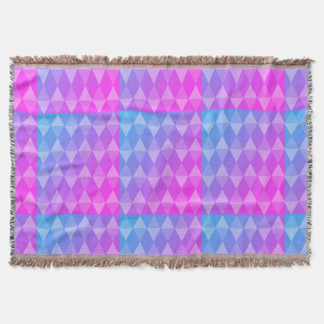 Pink, Purple, Blue Diamond Pattern Throw Blanket (Front)