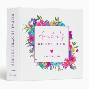 Pink Purple Blue Floral Bridal Shower Recipe Book Binder