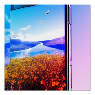 Pink purple blue garden floral mobile ai art poster