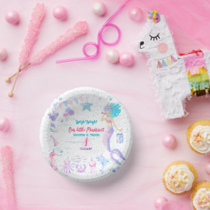 Pink Purple Blue Girls Mermaid 1st Birthday Party Paper Plate