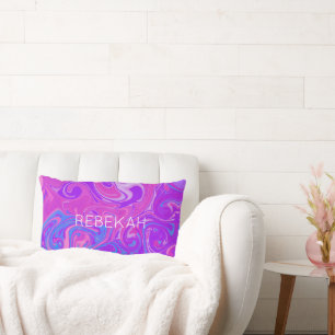 Pink Purple Blue Marble Paint Swirl Art NAME Fun  Lumbar Pillow