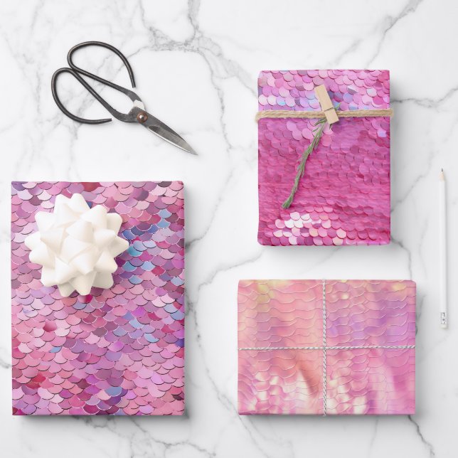 Pink Purple Blue Mermaid Wrapping Paper Sheet (Front)