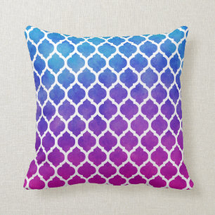 Pink Purple Blue Ombre Moroccan Lattice Throw Pillow