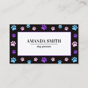 Pink Purple Blue Paw Prints Pet  Business Card