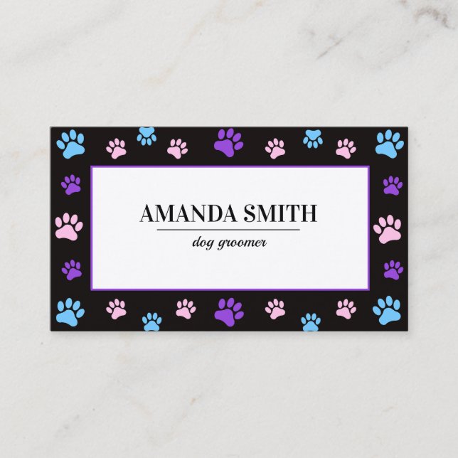 Pink Purple Blue Paw Prints Pet  Business Card (Front)