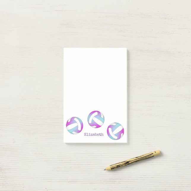 pink purple blue personalized volleyball post-it notes (On Desk)