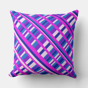 Pink Purple Blue Plaid Diagonal Throw Pillow