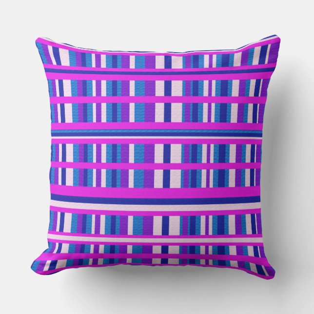 Pink Purple Blue Plaid Throw Pillow (Front)