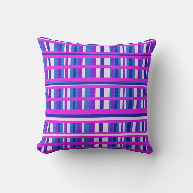 Pink Purple Blue Plaid Throw Pillow (Front)